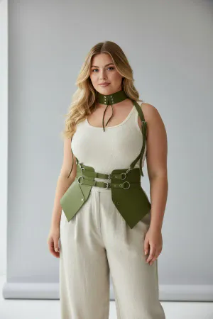 Plus Size Khaki Women's Belt Shoulder Strap Leather Corset Style - APFT622
