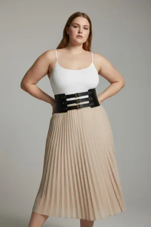 Plus Size Black Women's Corset Belt with Three Buckles Wide Waist Shaper - APFT624