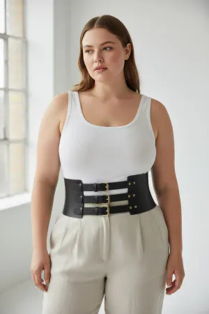 Plus Size Black Women's Corset Belt with Three Buckles Wide Waist Shaper - APFT624