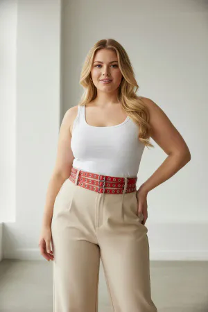 Large Size Red Women's Belt Thick Leather Waist Accessory with Multiple Buckles - APFT641