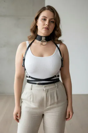 Plus Size Black Women's Belt Leather Harness Body Accessory - APFT644