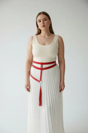 Plus Size Red Women's Belt Leather Garter Accessory with Tassel Detail - APFT645