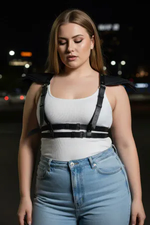 Plus Size Black Women's Belt Leather Body Accessory with Shoulder Detail - APFT717