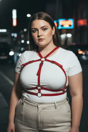 Plus Size Red Women's Belt Corset Detailed Leather Body Accessory - APFT728