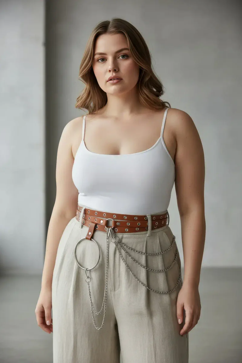 Plus Size Belt with Chains Tan F