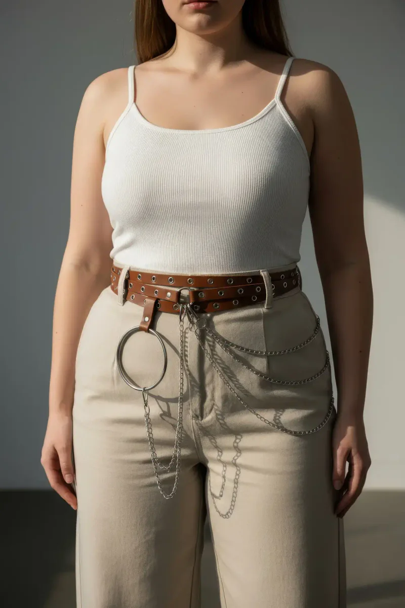 Tan Faux Leather Triple Strap Belt