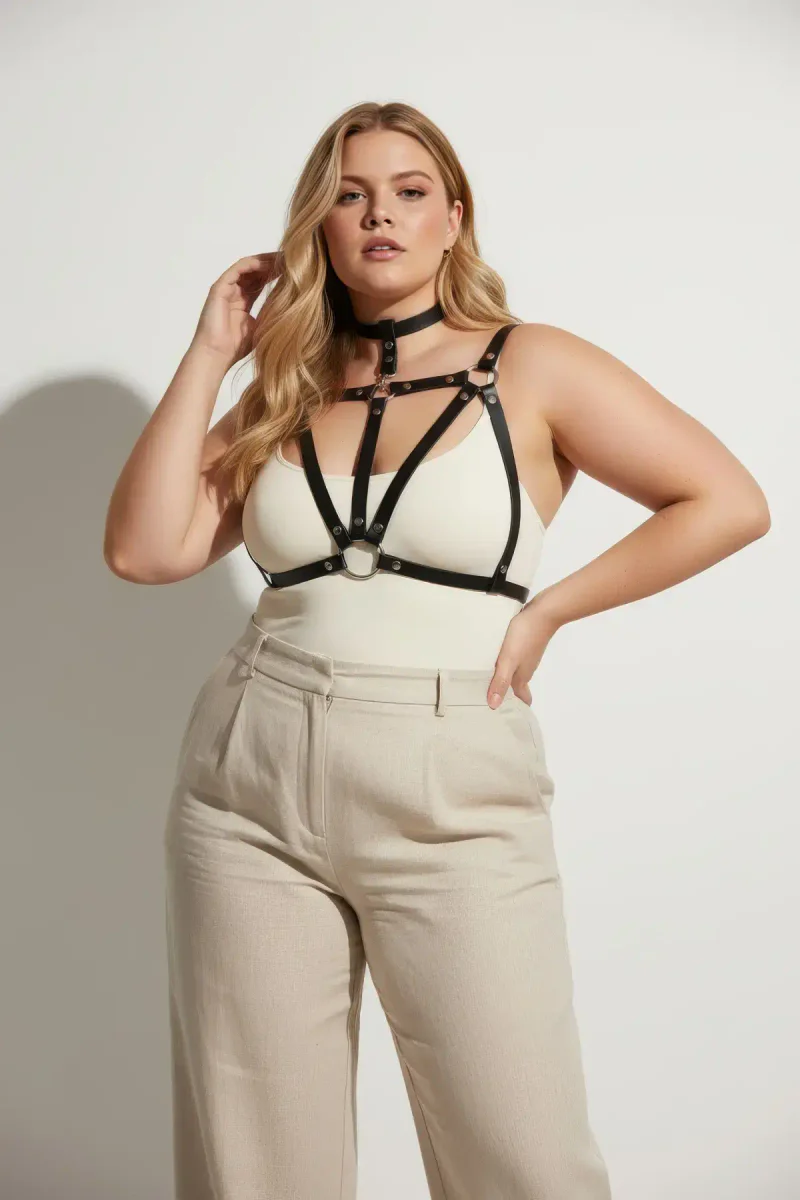 Black choker harness design with adjustable neck