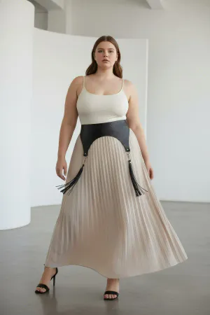 Large Size Black Women's Belt Wide Tassel Detailed Waist Accessory - APFT755