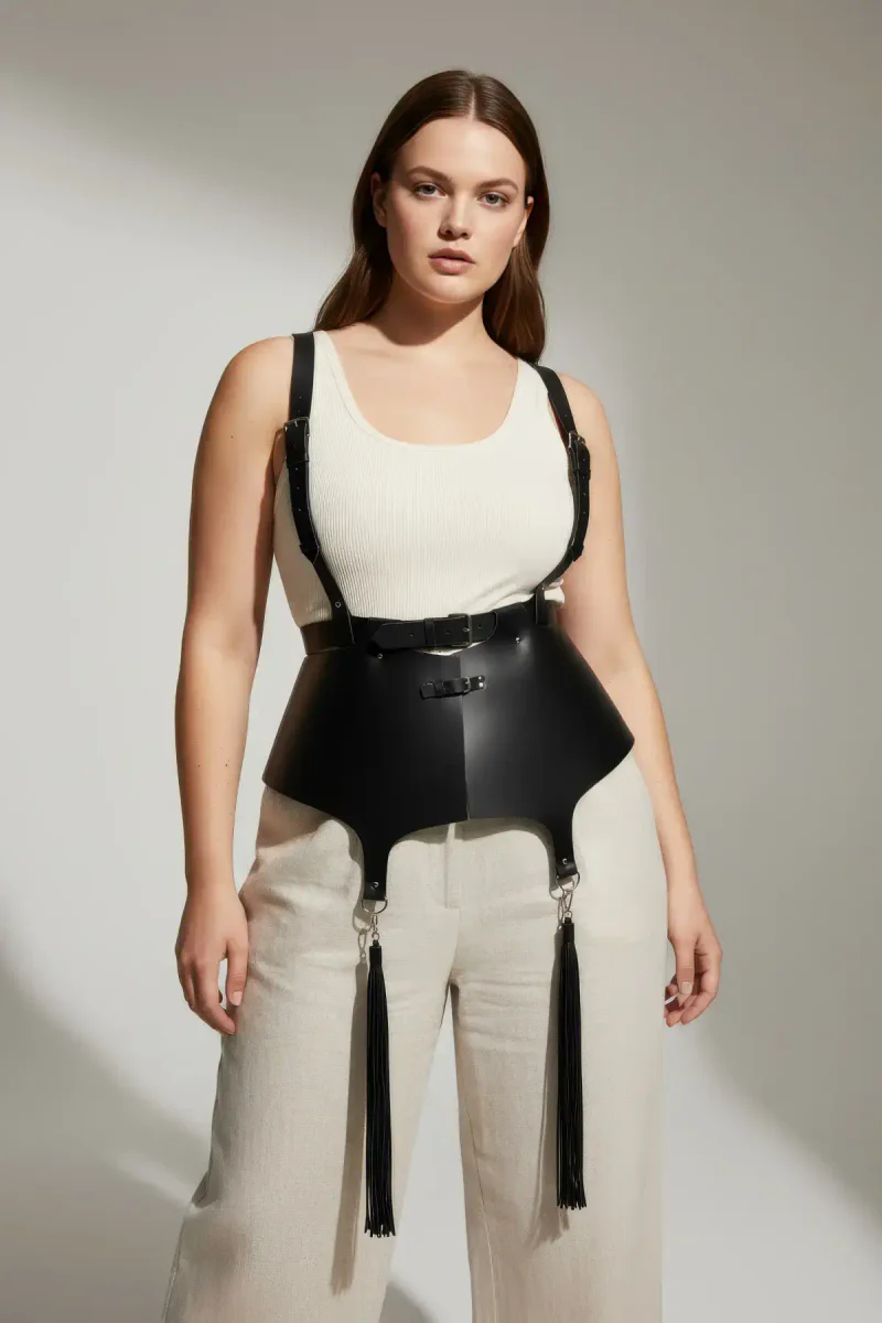 Faux Leather Peplum Harness Styling