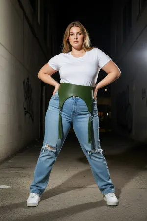 Plus Size Khaki Women's Belt Corset Style Tassel Detailed - APFT788