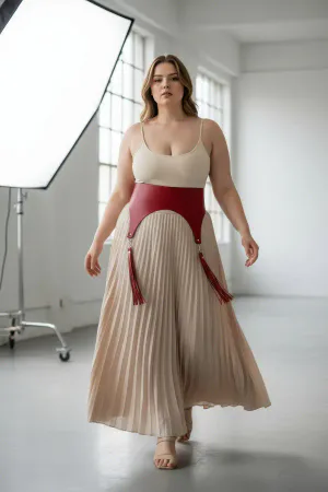 Plus Size Red Women's Belt Corsage Model with Tassel Detail - APFT788