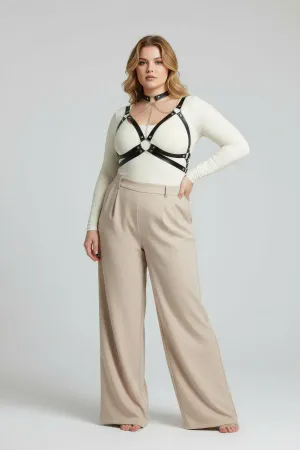 Plus Size Black Women's Belt Chain Detailed Leather Harness Body Accessory - APFT797