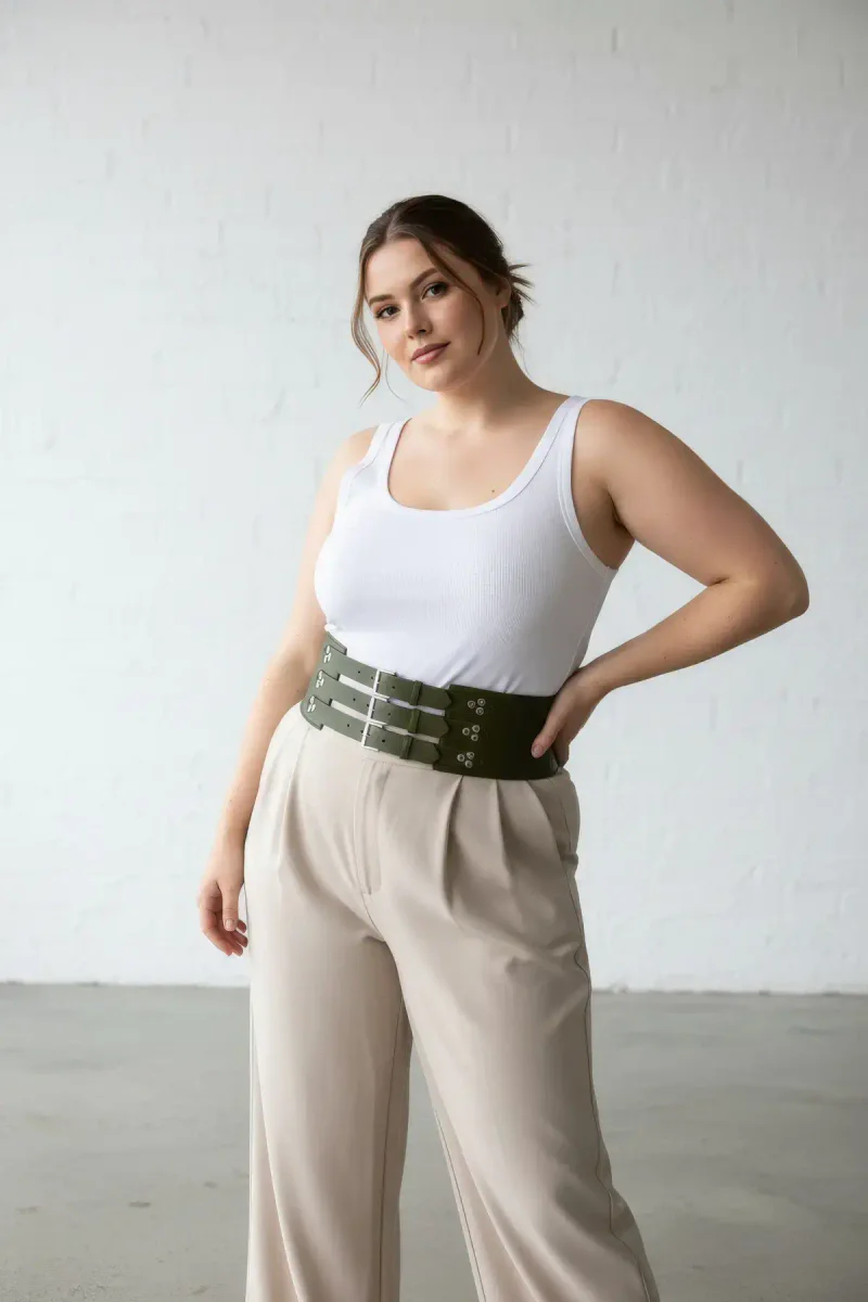 Vegan Leather Waist Harness Dark Green worn