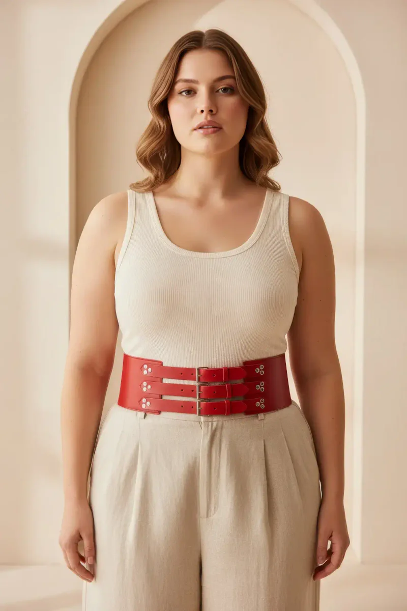 Plus Size Red Vegan Leather Waist Harness