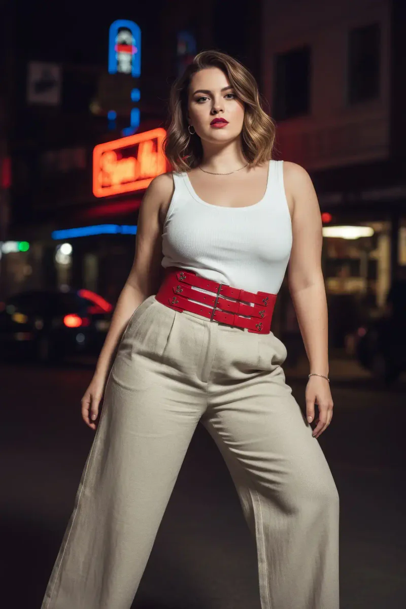 Red Wide Corset Belt Worn Over