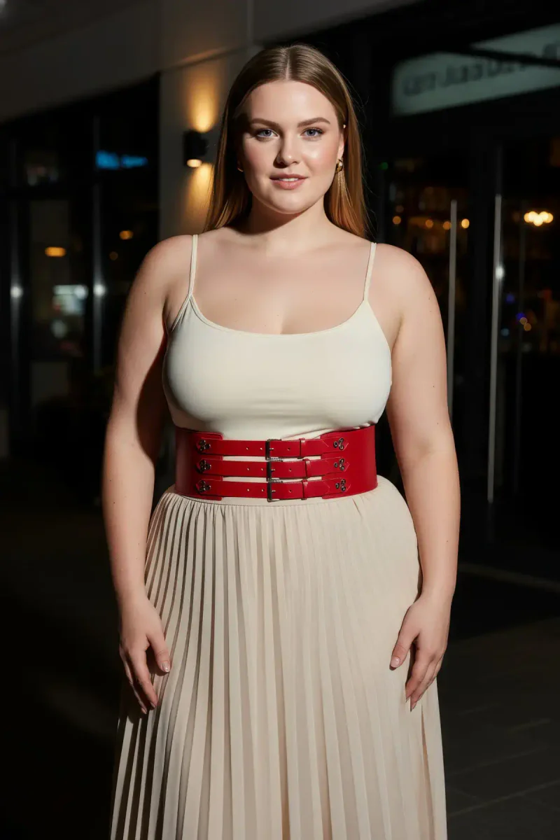 Adjustable Red Faux Leather Wide Waist