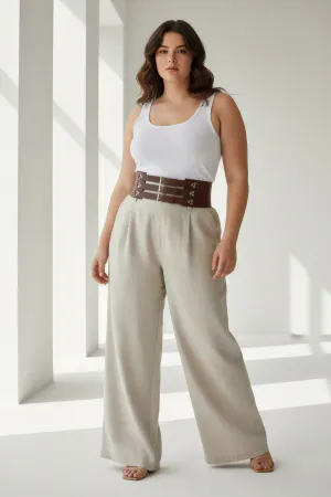 Plus Size Brown Women's Belt Wide Waist Corset Detailed - APFT827