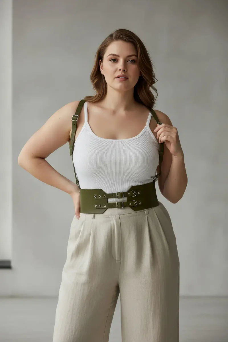 Olive Green Waspie Harness detail