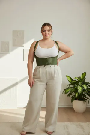 Plus Size Khaki Women's Corset Belt with Lace Detail Aesthetic Design - APFT855