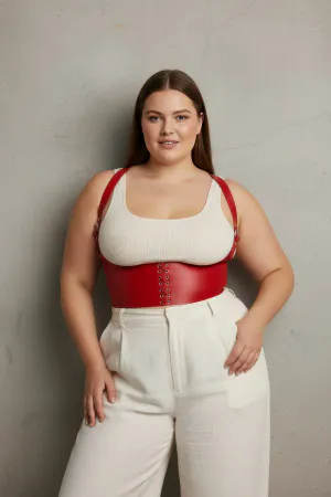 Plus Size Red Women's Belt Lace Up Corset Style with Shoulder Strap - APFT855