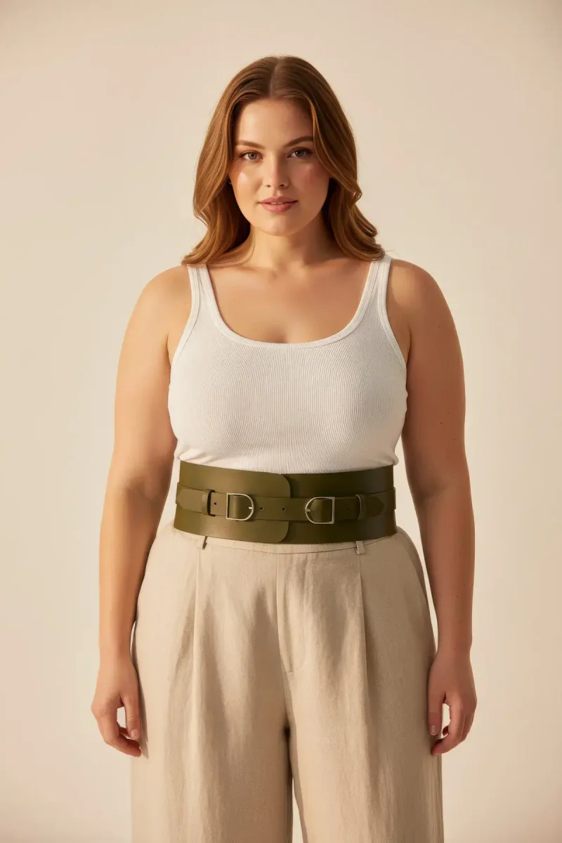 Khaki Wide Waspie Belt Front