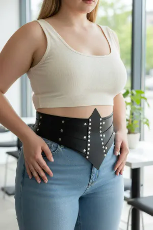 Plus Size Black Women's Corset Belt, Wide and Eyelet Detailed - APFT905