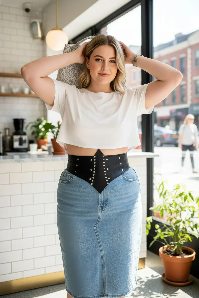 Wide studded waist harness