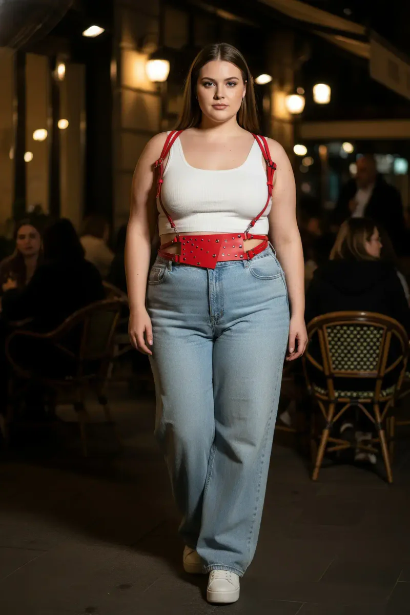 Red Vegan Leather Underbust Harness Front View