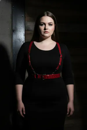 Plus Size Red Women's Leather Suspender Garter Belt Combination Complement - APFT934