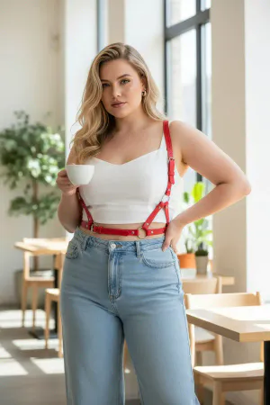 Plus Size Red Women's Leather Body Belt Adjustable Strappy Design - APFT938