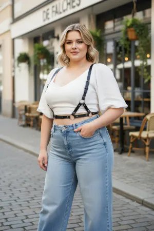 Plus Size Black Women's Belt Leather Harness Body Accessory Combination Complement - APFT938