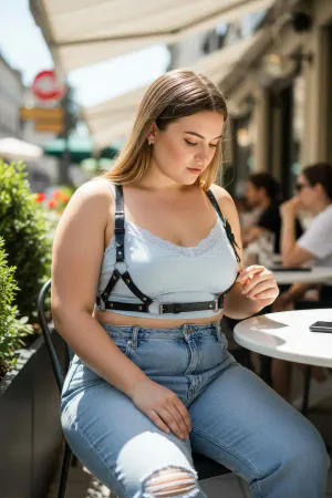 Plus Size Black Women's Belt Leather Harness Body Accessory Combination Complement - APFT938