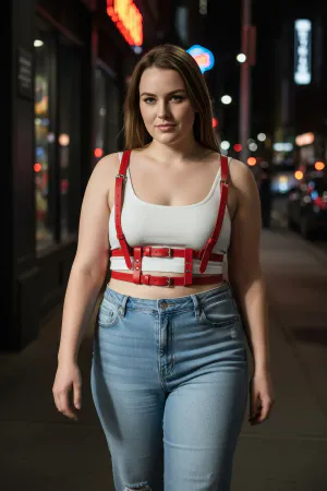 Plus Size Red Women's Belt Suspender Leather Harness Body Accessory - APFT941