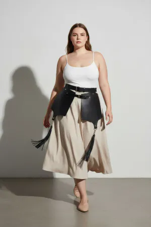 Plus Size Black Leather Belt Corset Style Skirt Detailed with Tassels - APFT985