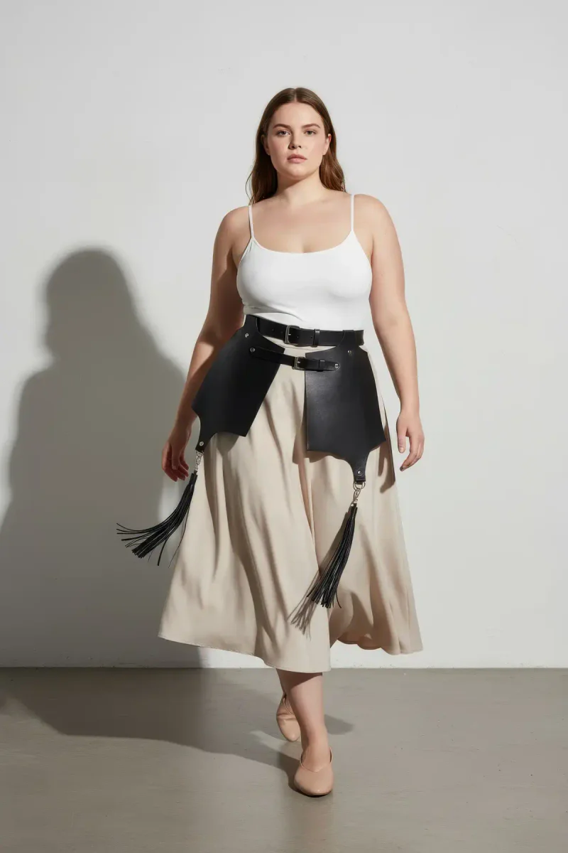 Fashion harness with wide skirt