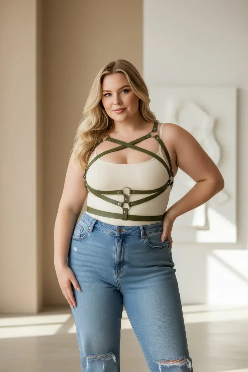 Criss-Cross Body Harness Olive Green