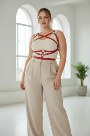 Plus Size Red Women's Belt Leather Body Accessory with Corset Detail - APFT991