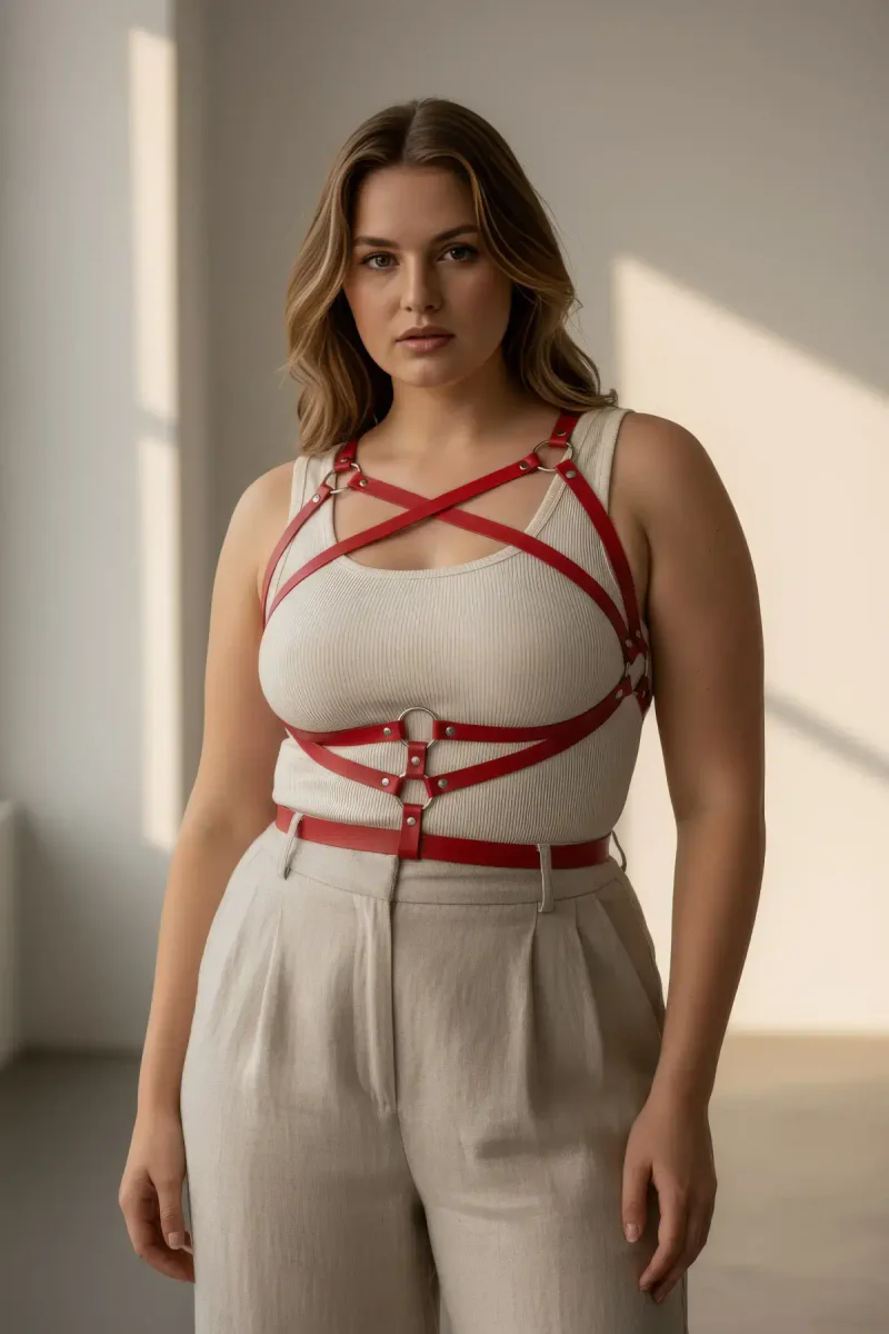 Crisscross Chest Harness Red Detail View