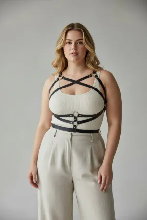 Plus Size Black Women's Belt Harness Style Leather Body Accessory - APFT991