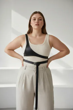 Plus Size Black Women's Belt Harness Detailed Body Accessory - APFT1120