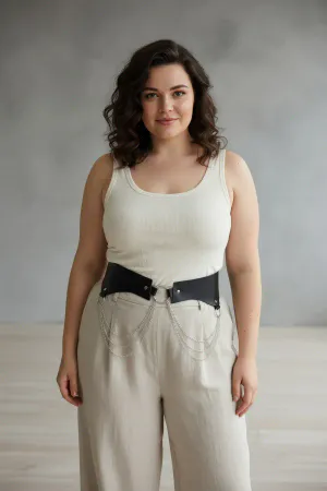 Plus Size Black Women's Belt Chain Detailed Corset Design - APFT1121