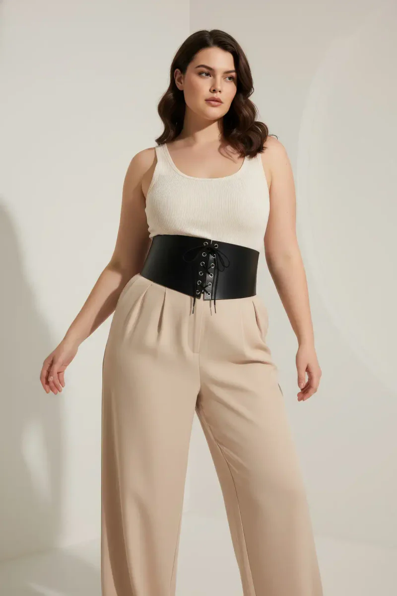 Black Wide Faux Leather Underbust Cin