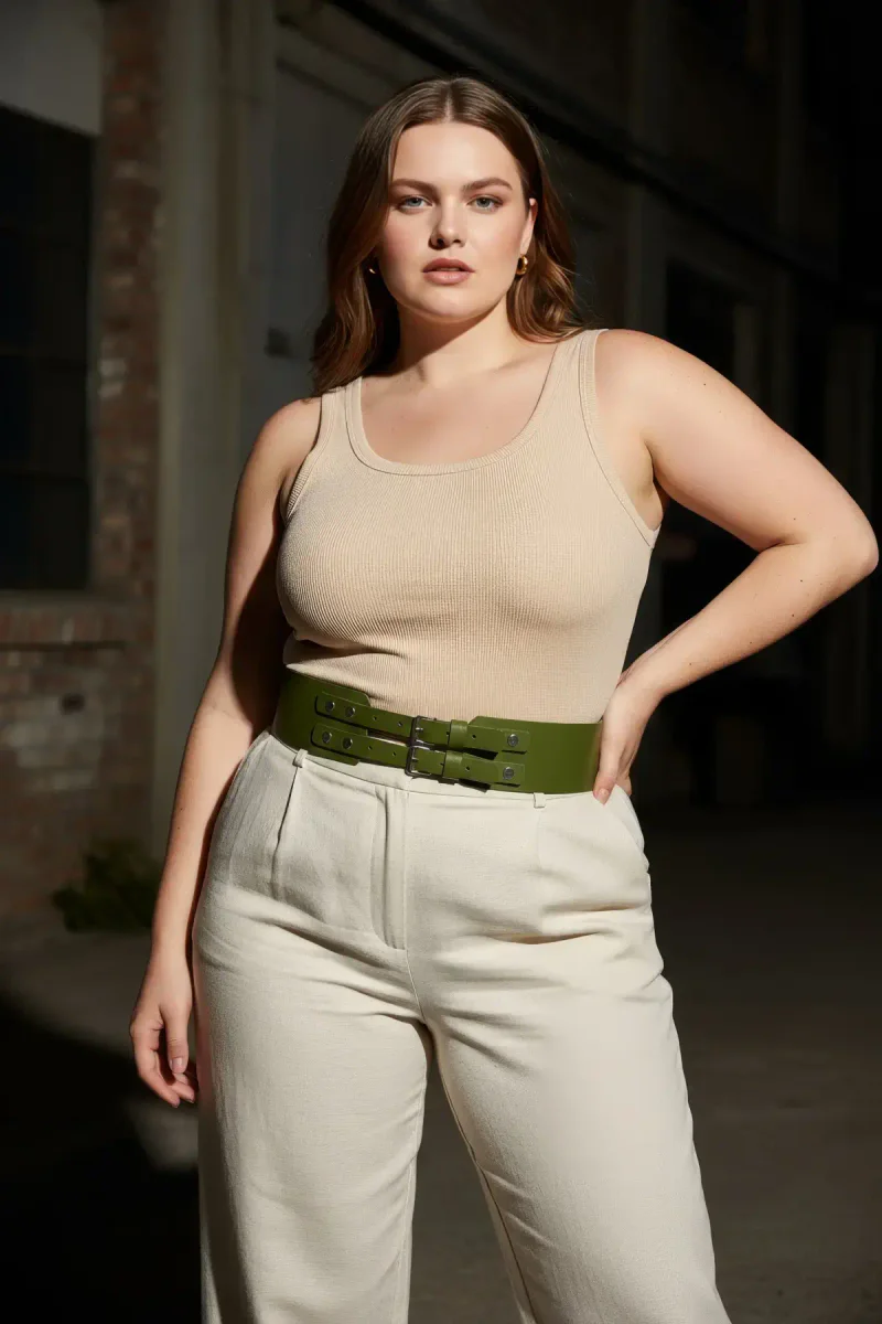 Fashion Harness Belt Green Textured Faux Leather