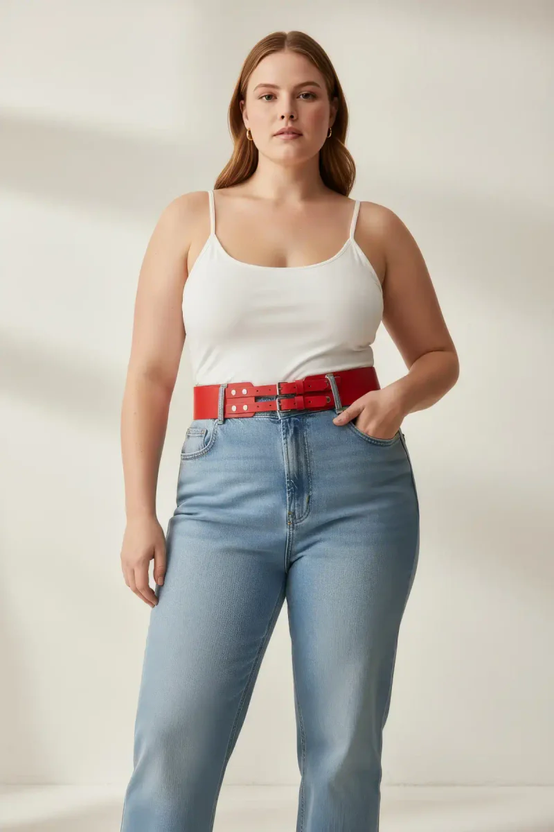 Red Faux Leather Waist Belt front
