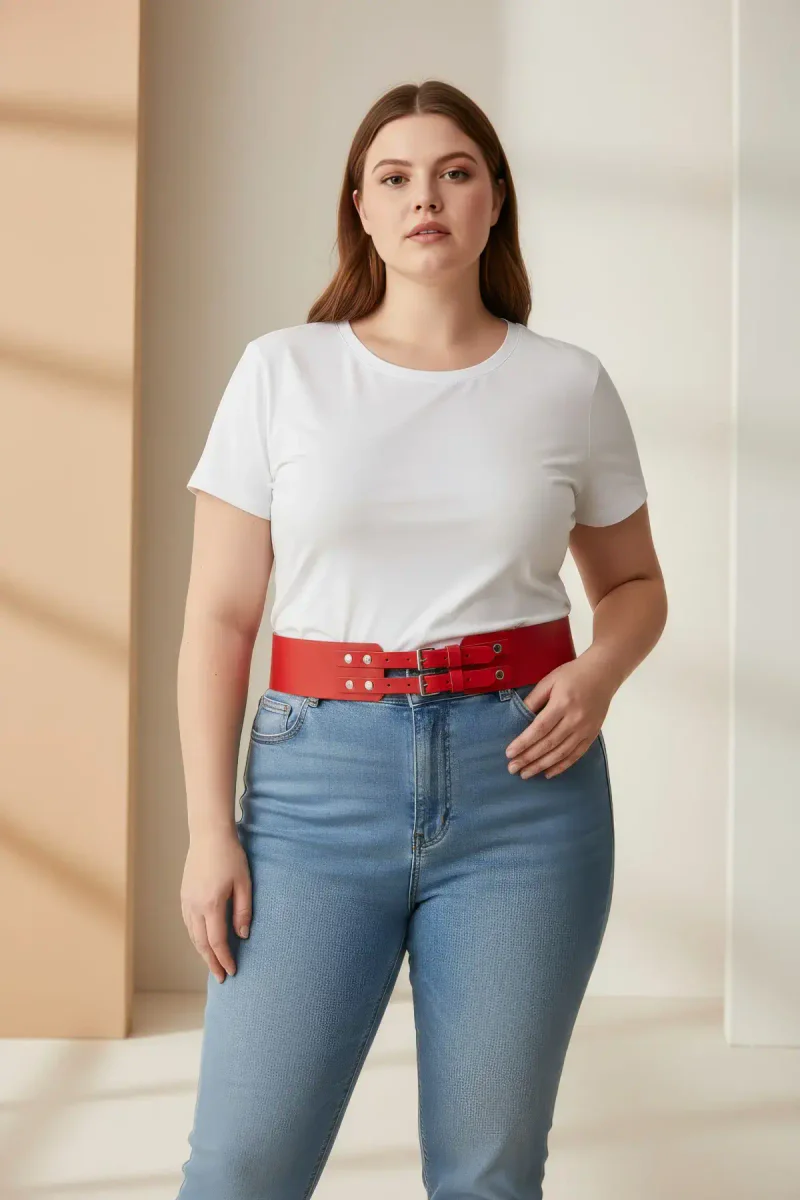 Red Vegan Leather Belt detail