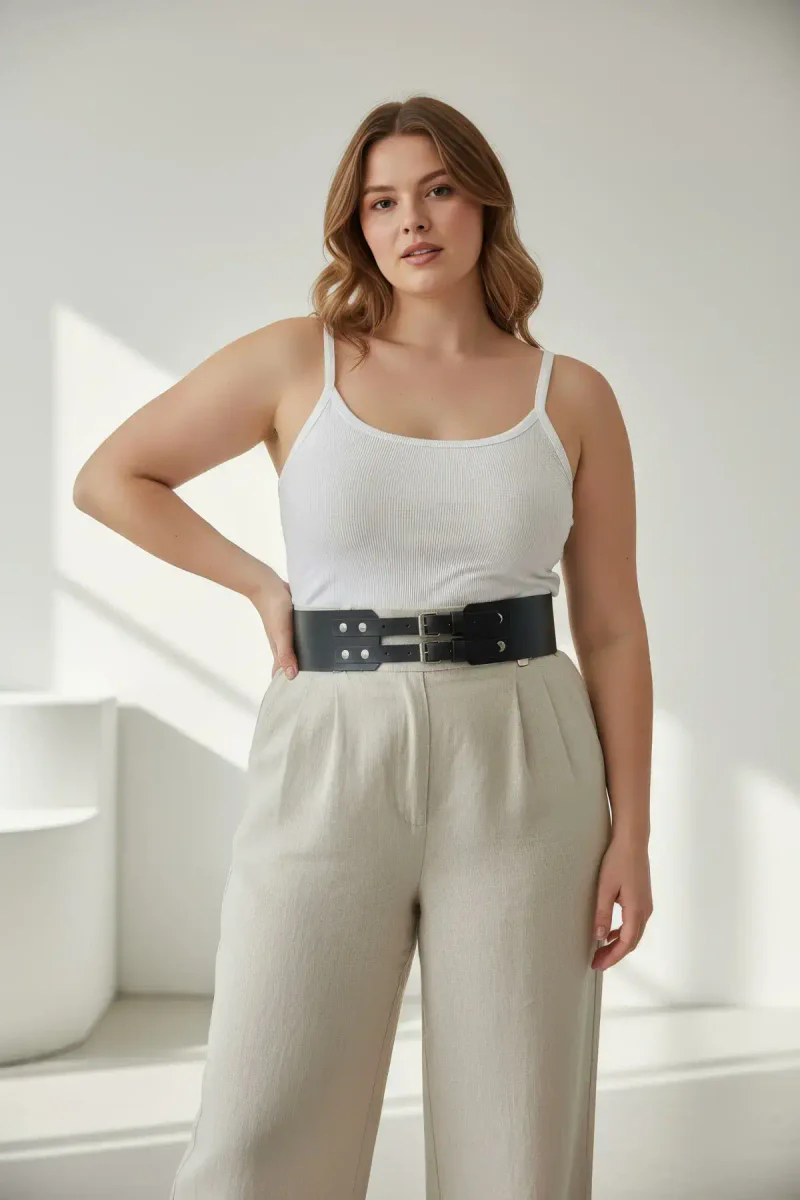 Black vegan leather waspie belt