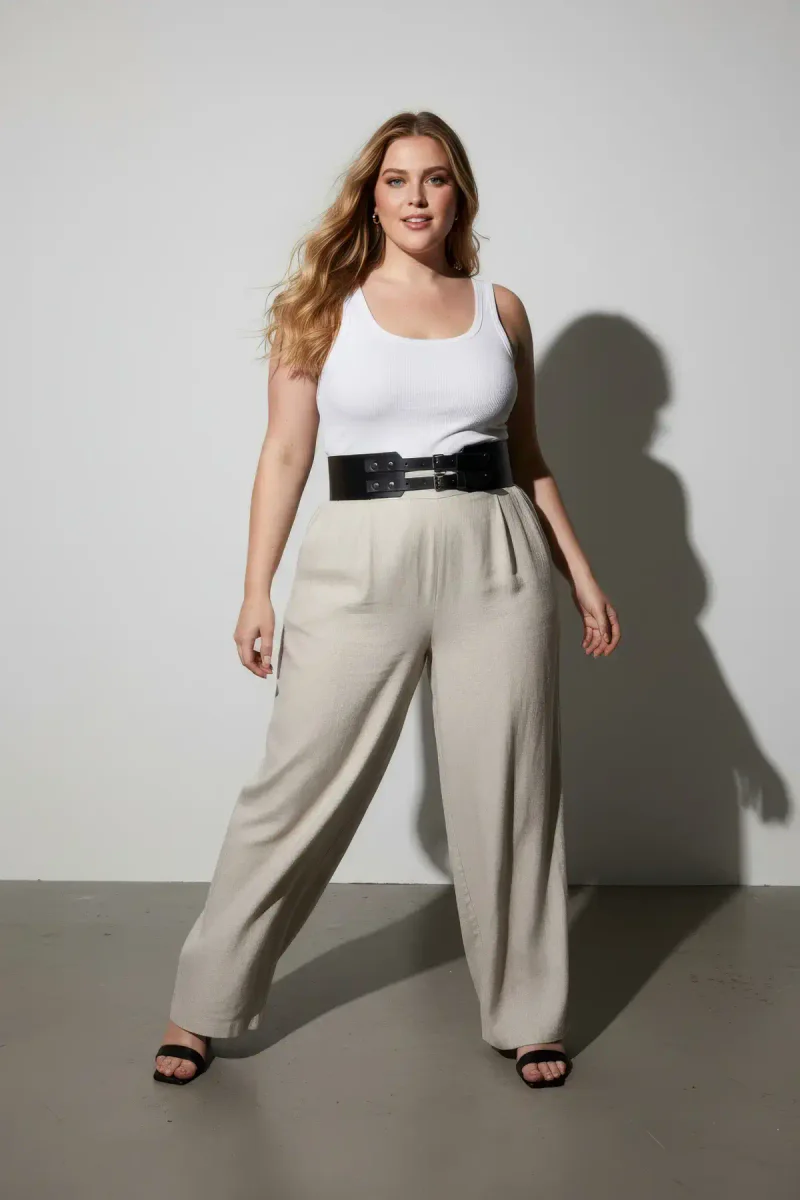 Plus size fashion belt styling over
