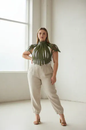 Plus Size Khaki Women's Belt Corset Look Leather Body Accessory - APFT1257