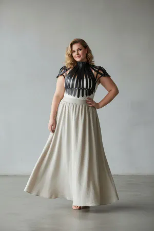 Plus Size Black Women's Leather Belt Corset Style Staple Detailed Body Accessory - APFT1257