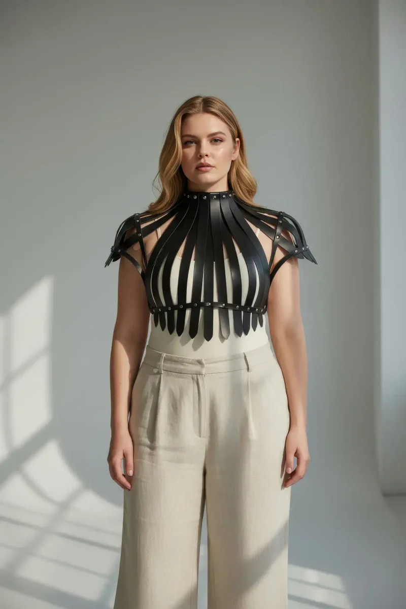 Vegan Leather Shoulder Torso Harness Close